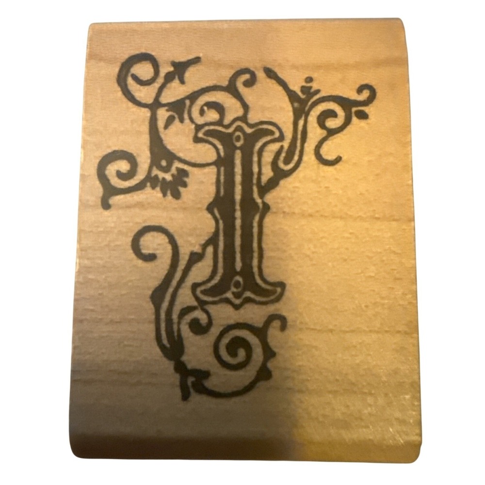 INKADINKADO Fleur Scroll LETTER "I" Alphabet Wood Mounted Rubber Stamp Vintage